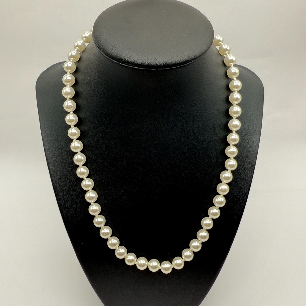 Vintage 16" Long 8 mm Glass Faux Pearl Knotted Statement Necklace